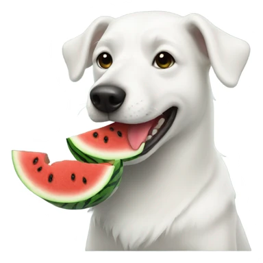 White dog with black eyes patch eating watermelon sticker
