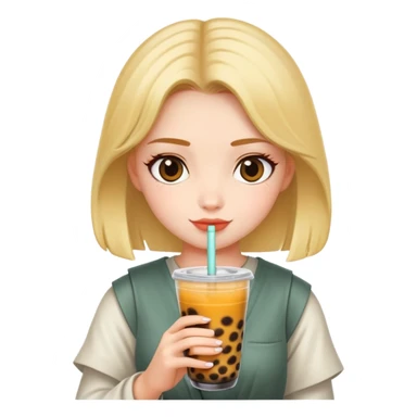 A girl holding a boba drink sticker