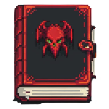 red cursed book in pixel art style sticker