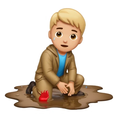 apple style emoji of a man who has fallen into a puddle, kneeling and looking surprised sticker