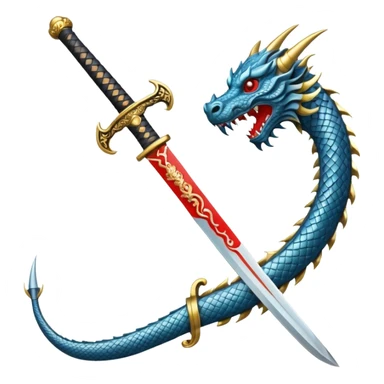 A samurai sword with a dragon handle sticker