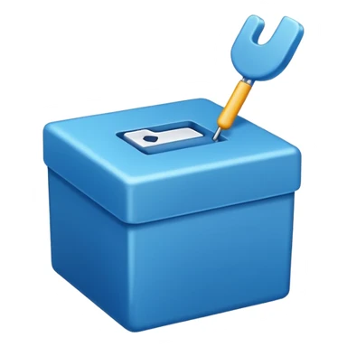 A blue box  and a white tick 1d sticker