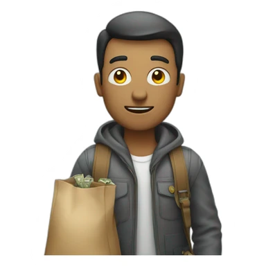 man with overloaded bag with money sticker