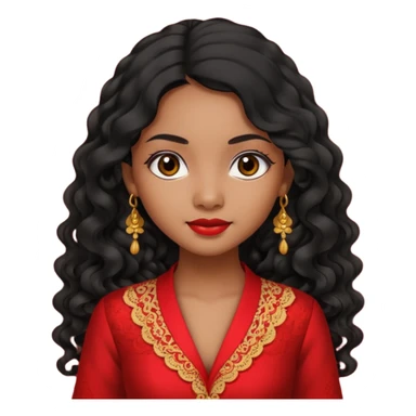 Indonesian girl, java girl with long curly hair, wear kebaya,  sticker