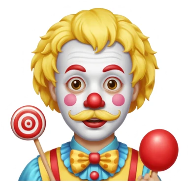 Funny clown — yellow wig, mustache, candy in hand sticker