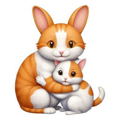 Smiling cat hugging a rabbit friend sticker