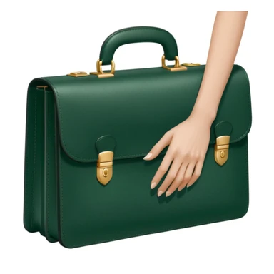 female hand with nude manicure holding dark green briefcase for papers, minimalism, side view, no emojis or faces, white background sticker