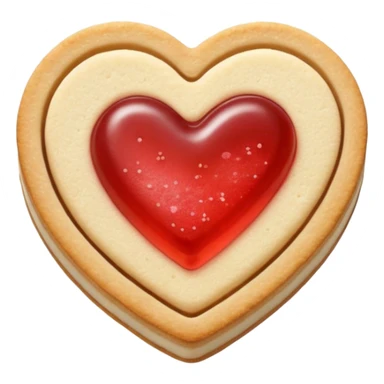 Realistic shortbread cookie in the shape of a heart with light red jelly middle filling and sprinkled powder sugar on top. sticker