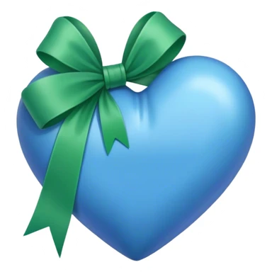 a blue heart wrapped by a green bow sticker