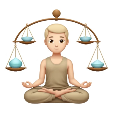 peaceful face in meditation with small balanced scales above head sticker