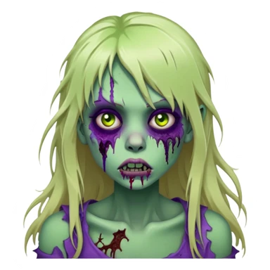 undead zombie girl with rotting green skin, purple bruises, messy long blonde hair with bangs, cracked lips sticker