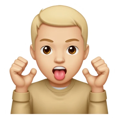 Tongue out face with two fists on top of eachother below the face sticker