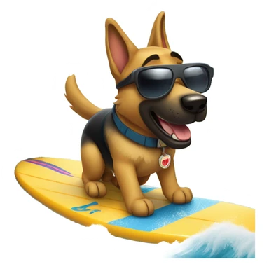 German shepherd with sunglasses surfing a big wave sticker