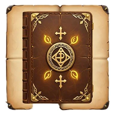 Spell Book – Old leather book with glowing runes and bookmarks sticker