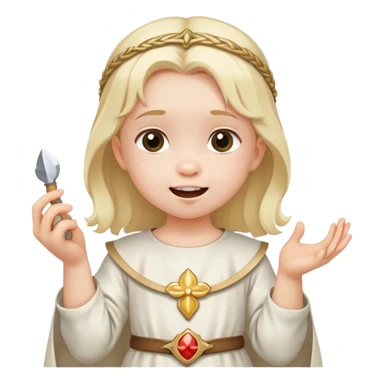 toddle girl with white medieval tunic and a tooth in her hand sticker