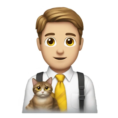 WHITE MAN WITH BROWN HAIR HOLDING A CAT WEARING A YELLOW TIE sticker