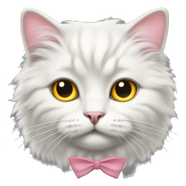 white fluffy cat dark gray markings on face yellow and orange eyes with pink bow collar sticker