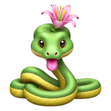 A cute, kind, furry snake doll
with a light green and white body
with a pink lily flower on its head
(no stinger in its mouth) sticker