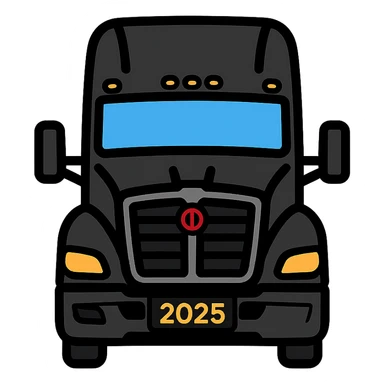 2025 Kenworth T680 truck, black, front view, close-up, minimal flat icon style sticker