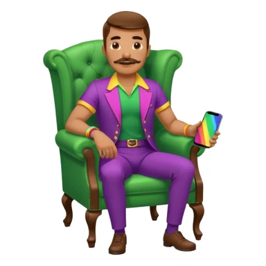 gay man rgb outfit, long chair, mustache sticker