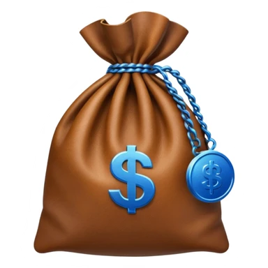 brown money bag with a blue coin  sticker