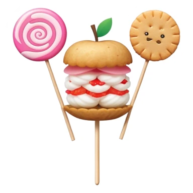 A minimalist Apple-style logo combined with fish cake with pink swirl (narutomaki), rice cracker (senbei), and dango on a stick arranged in a clean, modern design sticker