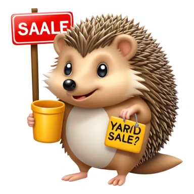Hedgehog w yard sale sign sticker
