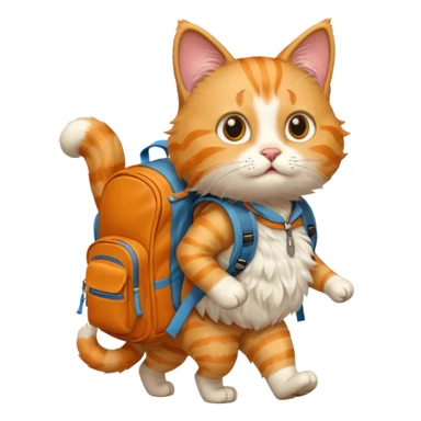 a cat walking with a backpack
 sticker