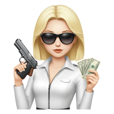 Mafia blondes woman in sunglasses, gun ,money , white costume  sticker