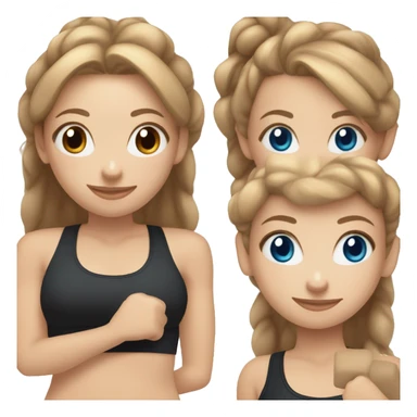 Gym girl lifting weights,light brown hair in a bun blue eyes, smiling wearing black gym leggings sticker
