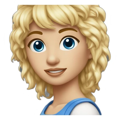 Chica rubia rizado+flequillo con ropa blanca ojos azules + pc sticker