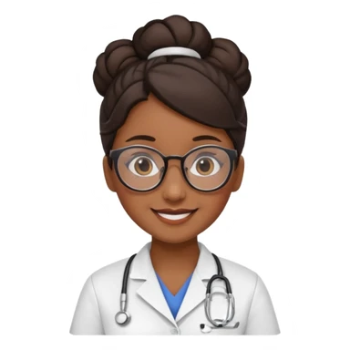 una enfermera escolar con gafas llamativas y un moño pequeño, morena de piel y pelo sticker