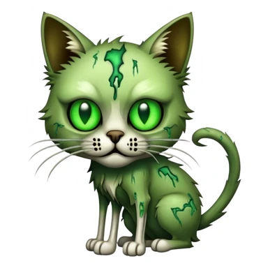zombie cat with decaying fur, glowing eyes, and exposed bones sticker