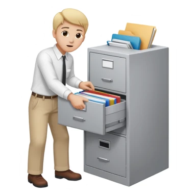  A person opening a filing cabinet to search for file sticker