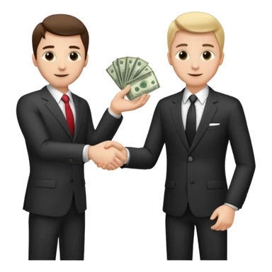 The businessman extends his hand to the side and give money to other businessman sticker