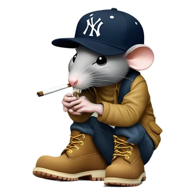 Rat smoking cigarette with New York yankees baseball cap and tan timberland boots  sticker