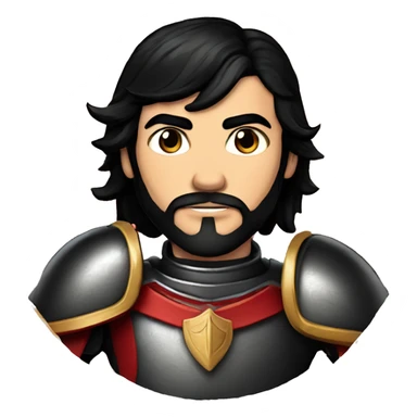 Vintage Tanned man with black hair pointed chin and stern face wearing red and black armour holding sword vintage intricate patterns sticker