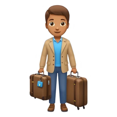 a person holding a suitcase by a city welcome sign, friendly and vibrant emoji style sticker