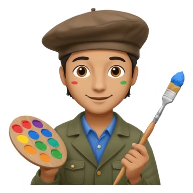 professional painter man wearing a beret holding a paintbrush with a paint palette cheerful expression sticker