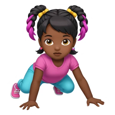 girl black twin tail baby wearing colorful clothes crawling on the floor sticker