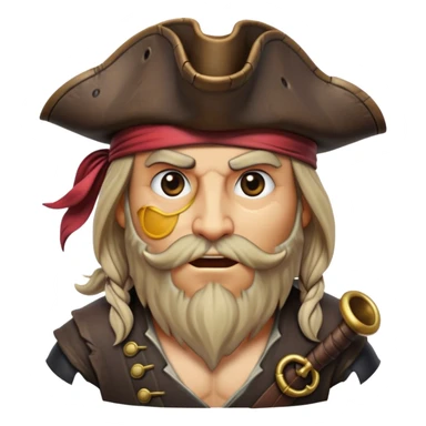 Clash of Clans aesthetic friendly Pirate Portrait Emoji, With a rugged yet stylized build featuring a weathered tricorn hat, a bold eye patch, and a determined, adventurous gaze, his face rendered in a natural skin tone (not yellow), Simplified yet sharply defined features, highly detailed, glowing with a cool, briny radiance, high shine, intelligent and daring, stylized with an air of swashbuckling nautical authority, focused and resolute, soft glowing outline, capturing the essence of a confident pirate ready to set sail on epic adventures! sticker
