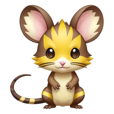 anime-style cute chibi Electric-elemental-type colorful dark-brown jerboa-Pokémon-Fakémon-creature with yellow zig-zag-stripes sticker