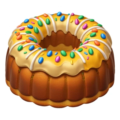 Non frosted Bundt cake with colorful sprinkles inside of the Bundt cake sticker