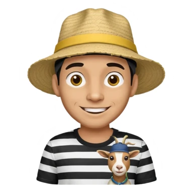 A happy fair skinned Colombian man with a goat tee wearing a Colombian hat that has black horizontal stripes on it sticker
