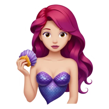 Ariel mermaid from waist up, purple seashell top, long red hair, minimal style but clearly recognizable sticker