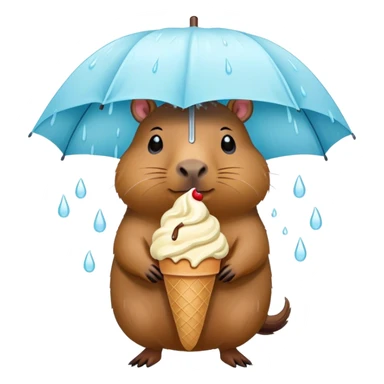 Capybara in a rain storm with ice cream sticker