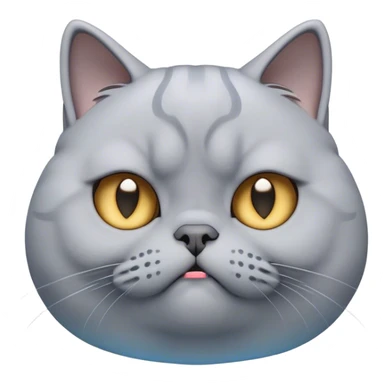 Cinematic Comical Grey British Shorthair Cat Portrait Emoji, Head tilted with a scrunched, grumpy expression, sleek soft grey fur with subtle blue undertones, Simplified yet sharp features, highly detailed, glowing with a slightly sarcastic glow, high shine, poised but with a comically displeased demeanor, stylized with an air of playful disdain, focused yet unimpressed, soft glowing outline, capturing the essence of a grumpy yet endearing kitty, so lifelike it feels like it could give you an exaggerated sigh and a disapproving stare at any moment! sticker