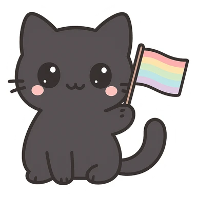 black cat with LGBT flag, kawaii style sticker