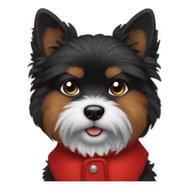 small black fluffy dog wearing red vest sticker