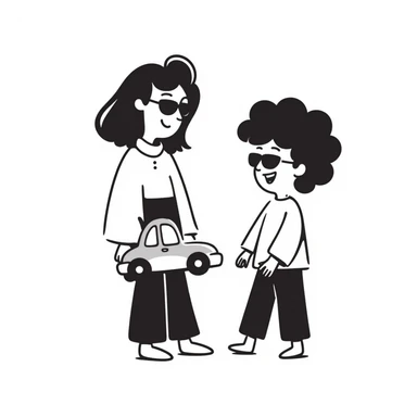 A happy woman with brown hair and a child boy, both wearing Ray-Ban glasses sticker